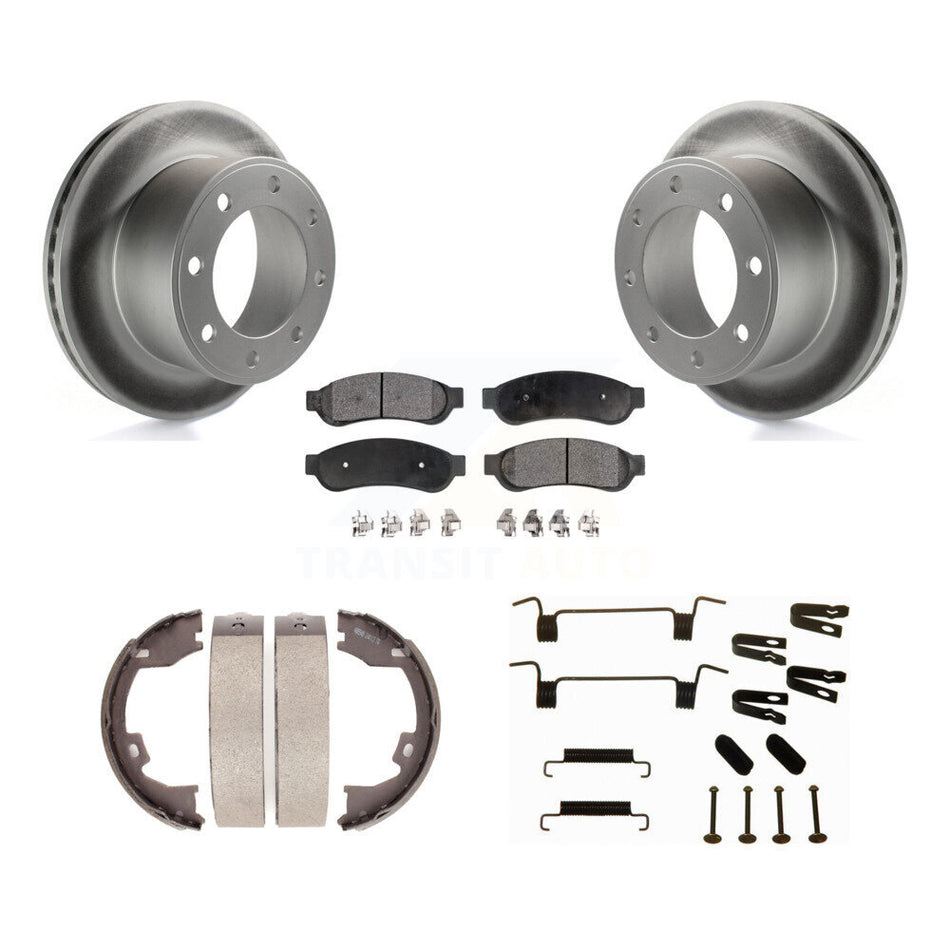 Rear Disc Coated Rotors Semi-Metallic Pads Parking Shoes Hardware Kit For Ford F-250 Duty KGF-103973