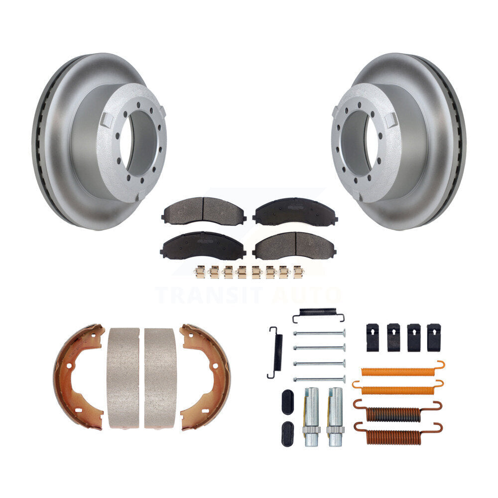 Rear Disc Coated Rotors Semi-Metallic Pads Parking Shoes Hardware Kit For Ford F-450 Duty KGF-103979