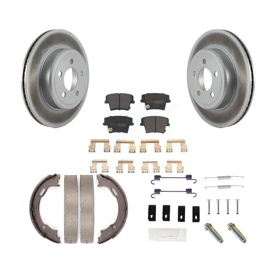 Rear Disc Coated Rotors Semi-Metallic Pads Parking Shoes Hardware Kit For Dodge Chrysler KGF-103980