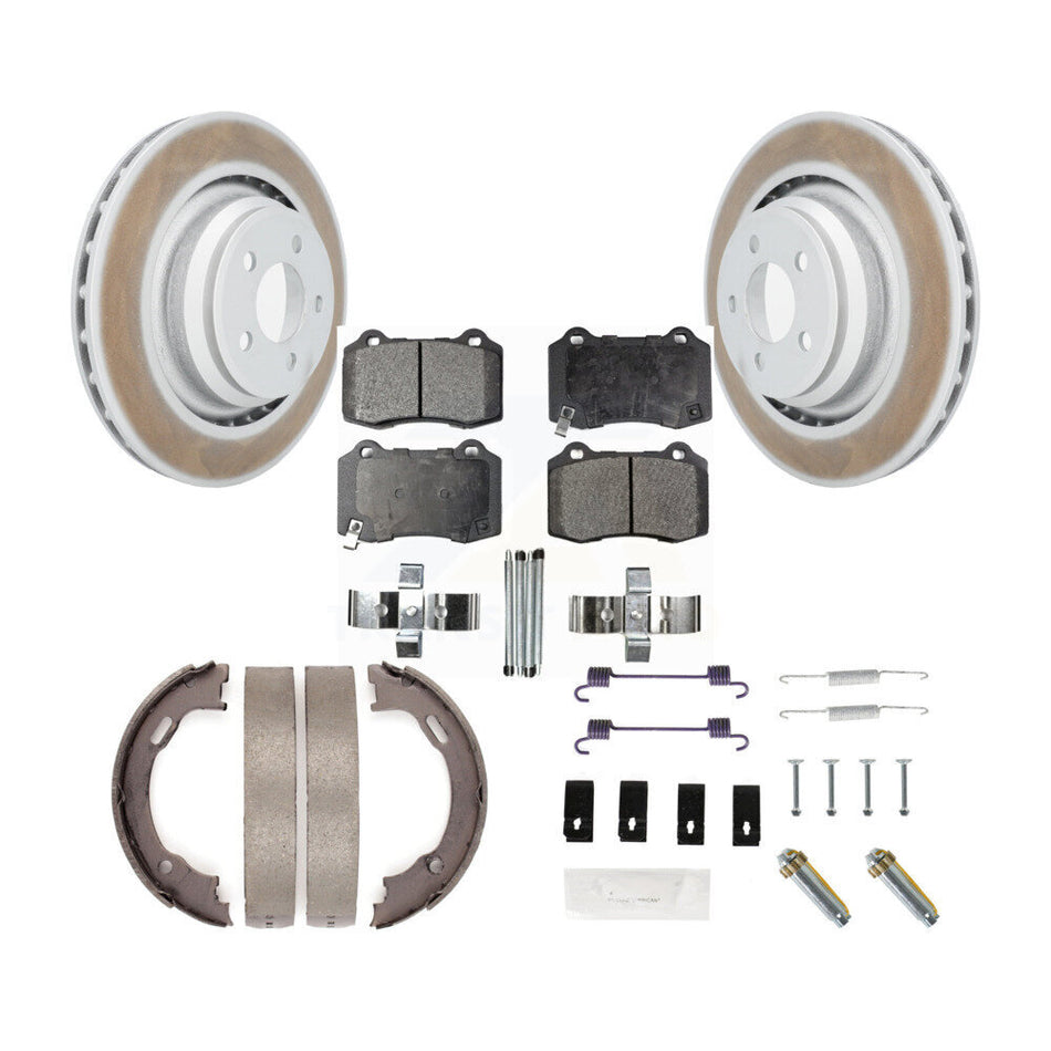 Rear Disc Coated Rotors Semi-Metallic Pads Parking Shoes & Hardware Kit For Dodge Charger KGF-103983