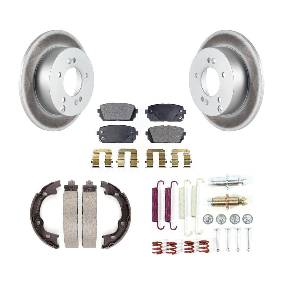 Rear Disc Coated Rotors Semi-Metallic Pads Parking Shoes Hardware Kit For 07-10 Kia Rondo KGF-104008