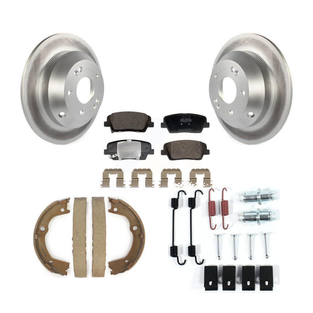 Rear Disc Coated Rotors Semi-Metallic Pads Parking Shoes & Hardware Kit For Hyundai Santa KGF-104014