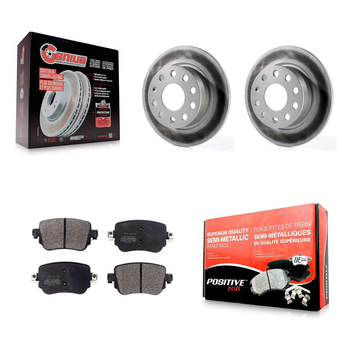 Rear Coated Disc Brake Rotors & Semi-Metallic Pad Kit For 2015 Volkswagen Golf SportWagen KGF-104159