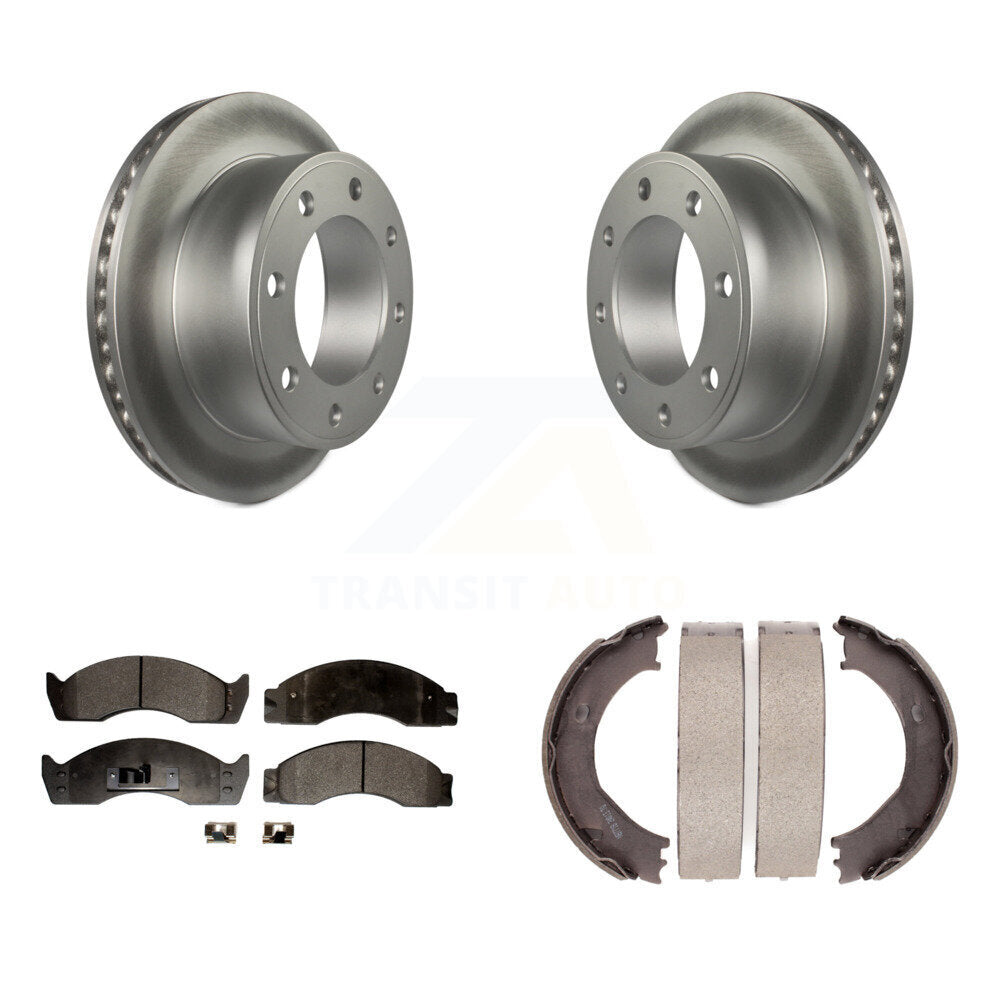 Rear Disc Coated Rotors Semi-Metallic Pads And Parking Brake Shoes Kit For KGF-104185