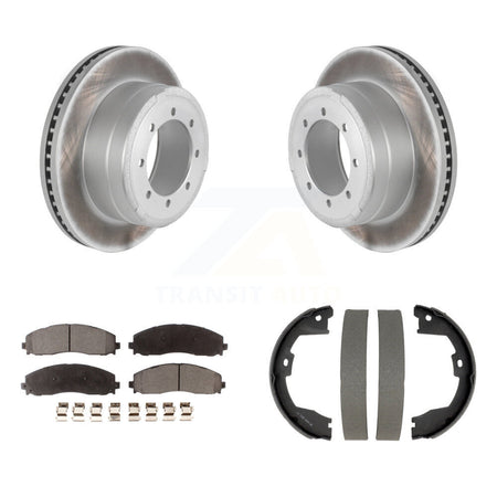 Rear Disc Coated Rotors Semi-Metallic Pads & Parking Shoes Kit For Ford F-350 Super Duty KGF-104188