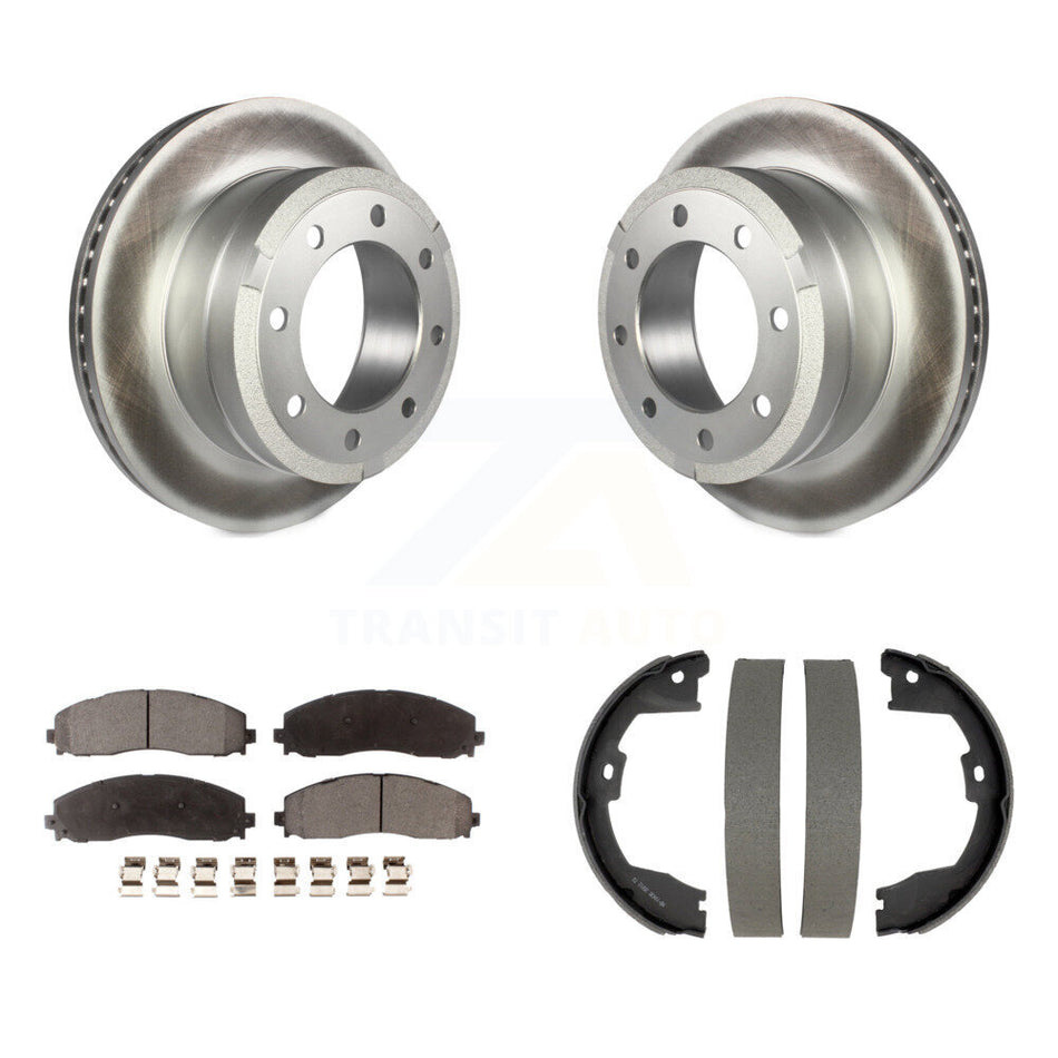Rear Disc Coated Rotors Semi-Metallic Pads & Parking Shoes Kit For Ford F-350 Super Duty KGF-104189