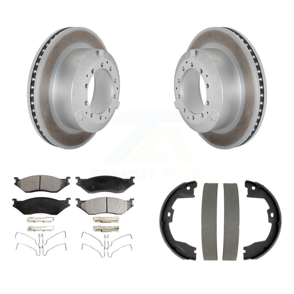 Rear Disc Coated Rotors Semi-Metallic Pads & Parking Shoes Kit For Ford F-450 Super Duty KGF-104190