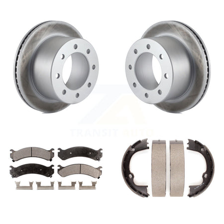 Rear Disc Coated Rotors Semi-Metallic Pads Parking Brake Shoes Kit For GMC Sierra 3500 HD KGF-104206