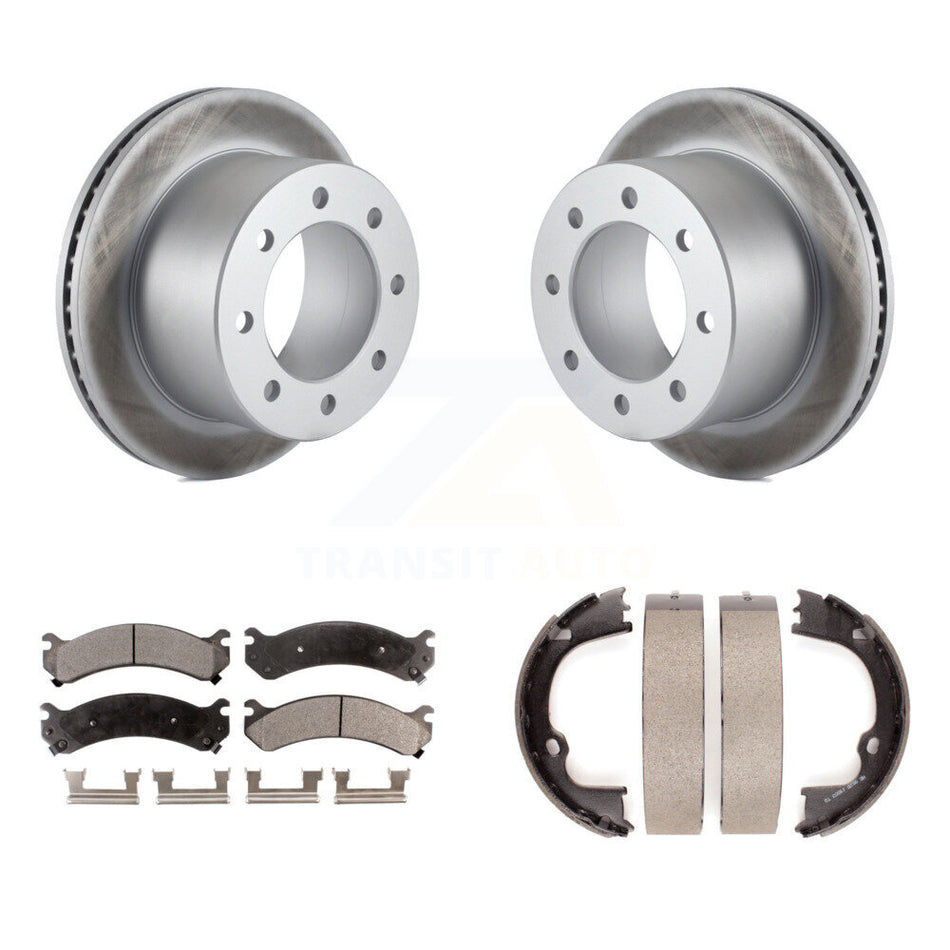 Rear Disc Coated Rotors Semi-Metallic Pads Parking Brake Shoes Kit For GMC Sierra 3500 HD KGF-104206