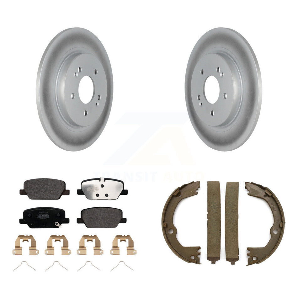 Rear Disc Coated Rotors Semi-Metallic Pads & Parking Brake Shoes Kit For Hyundai Santa Fe KGF-104208