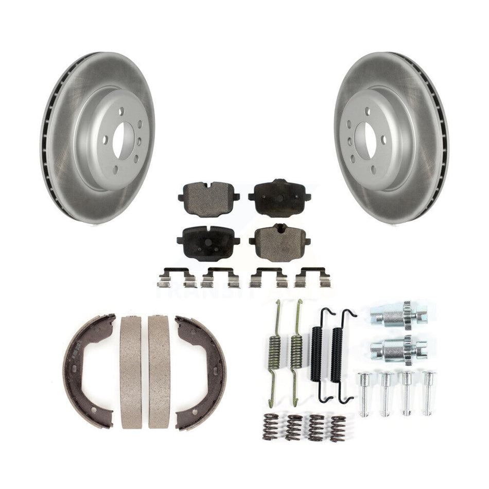 Rear Disc Coated Rotors Semi-Metallic Pads Parking Shoes Hardware Kit For BMW 550i xDrive KGF-104217