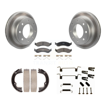 Rear Disc Coated Rotors Semi-Metallic Pads Parking Shoes Hardware Kit For GMC Savana 2500 KGF-104218