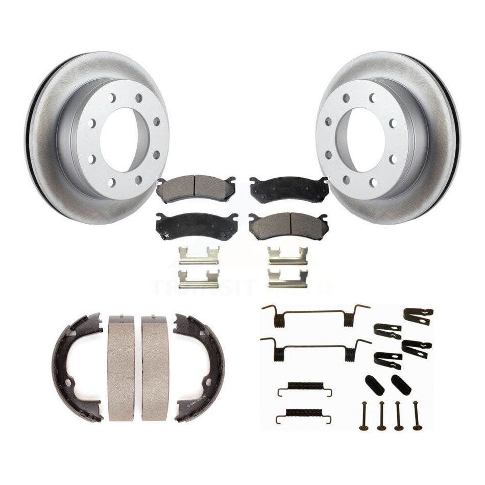 Rear Disc Coated Rotors Semi-Metallic Pads Parking Shoes Hardware Kit For 08-09 Hummer H2 KGF-104219