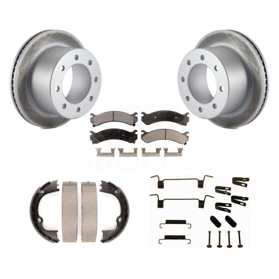 Rear Disc Coated Rotors Semi-Metallic Pads Parking Shoes Hardware Kit For GMC Sierra 3500 KGF-104220