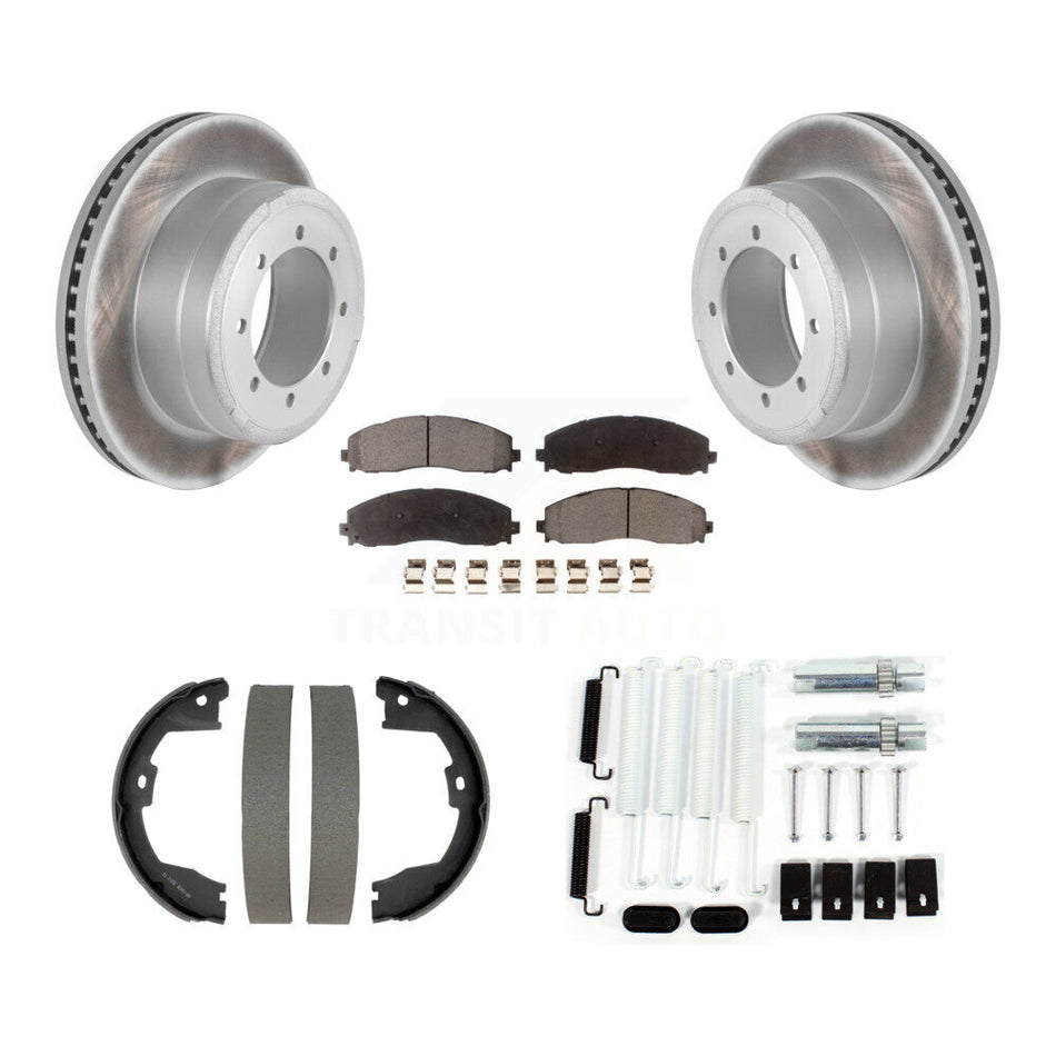Rear Disc Coated Rotors Semi-Metallic Pads Parking Shoes Hardware Kit For Ford F-350 Duty KGF-104223