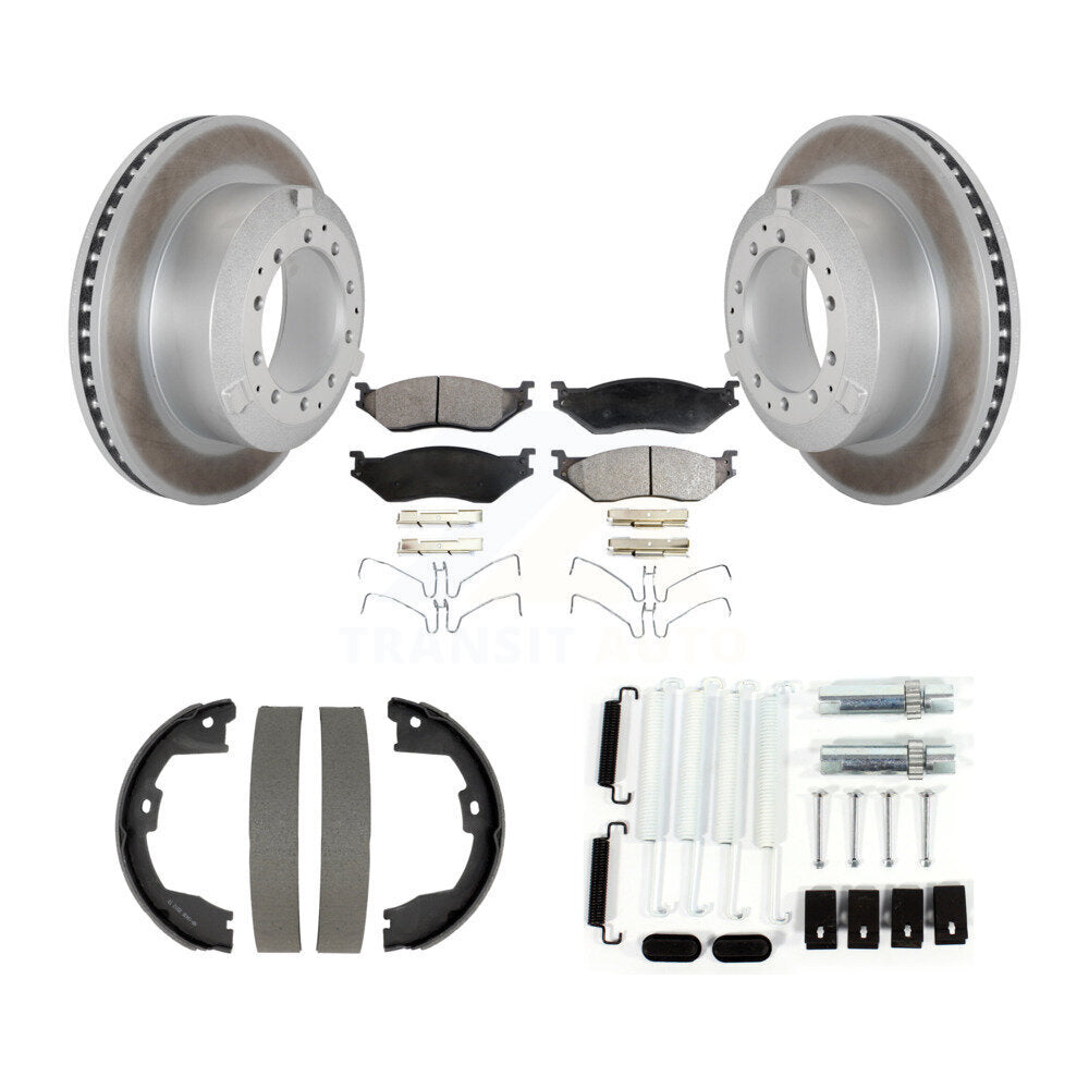 Rear Disc Coated Rotors Semi-Metallic Pads Parking Brake Shoes And Hardware Kit For KGF-104225