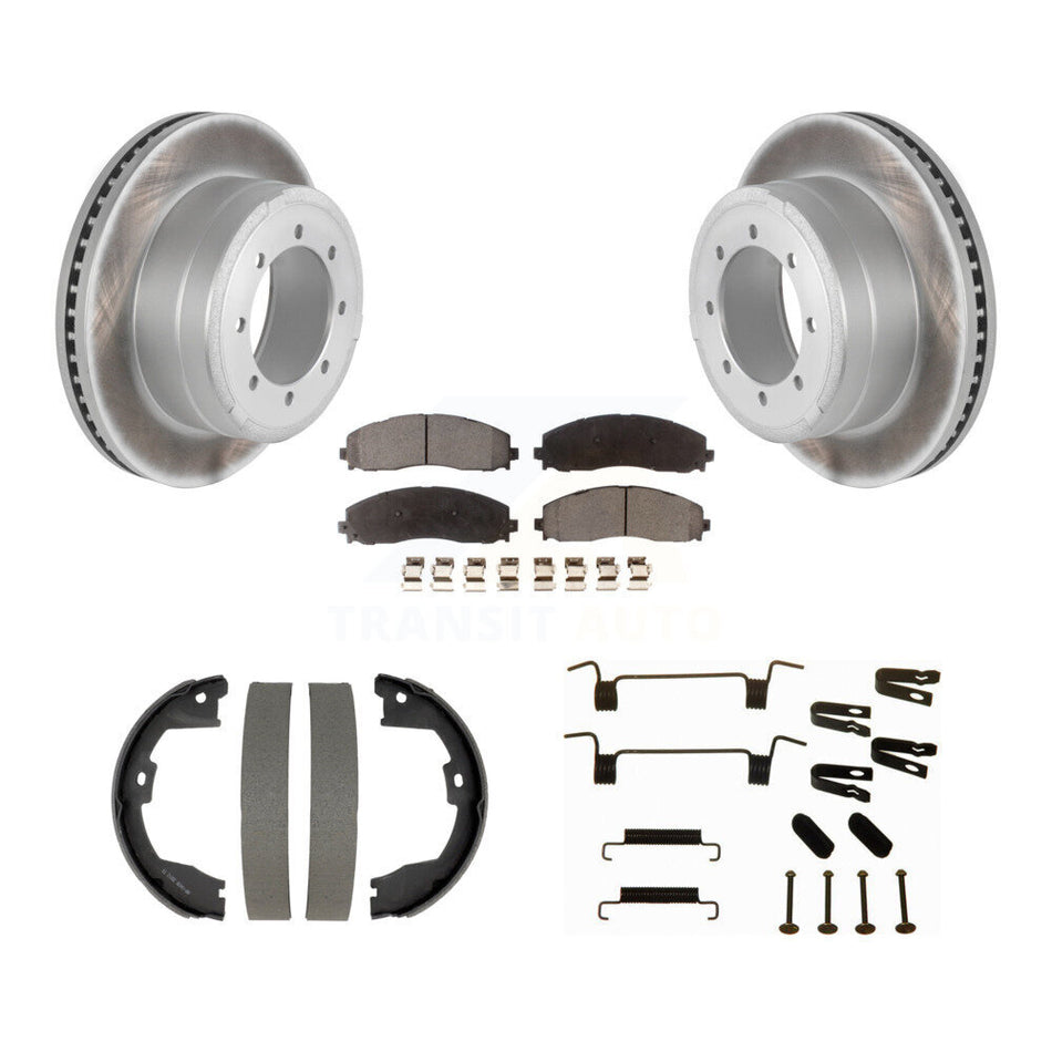 Rear Disc Coated Rotors Semi-Metallic Pads Parking Brake Shoes And Hardware Kit For KGF-104228