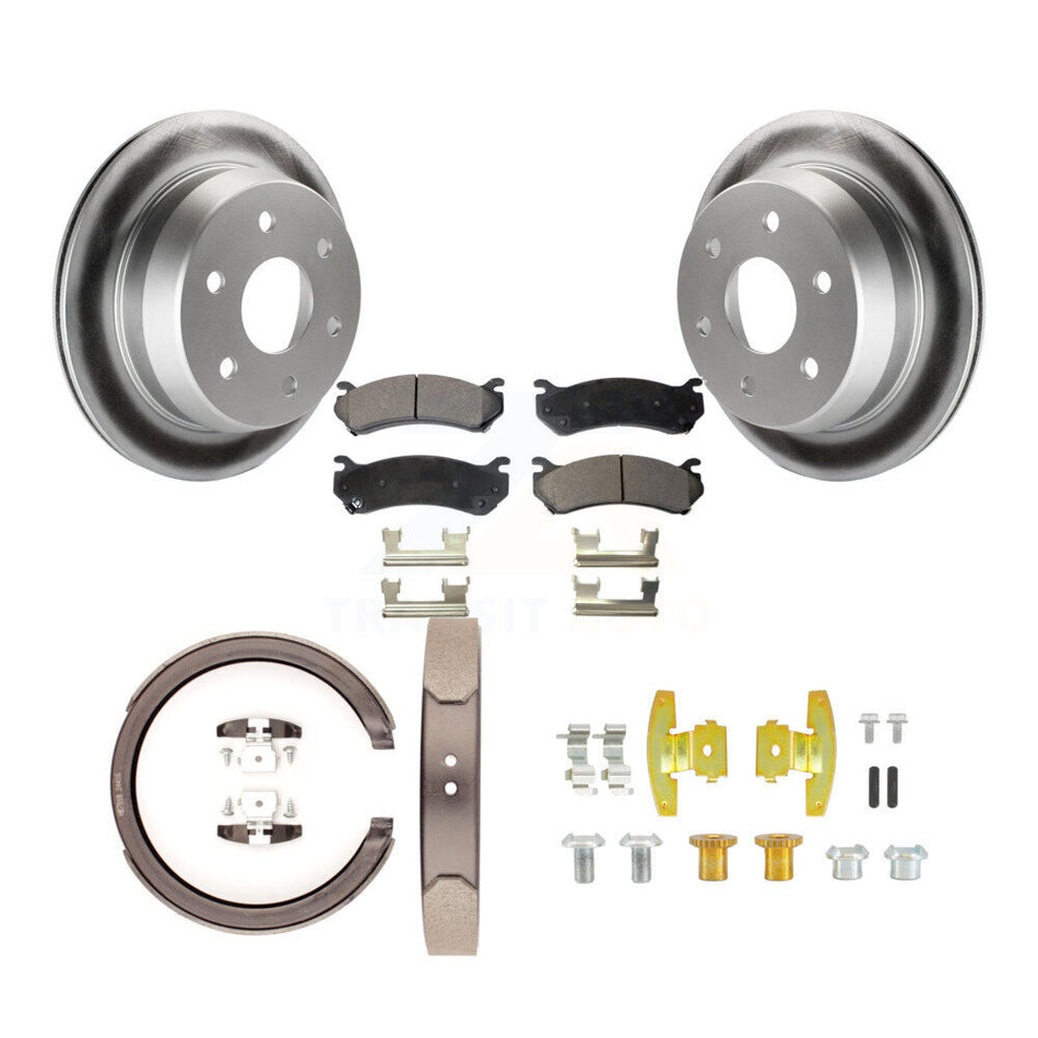 Rear Disc Coated Rotors Semi-Metallic Pads Parking Brake Shoes And Hardware Kit For KGF-104236