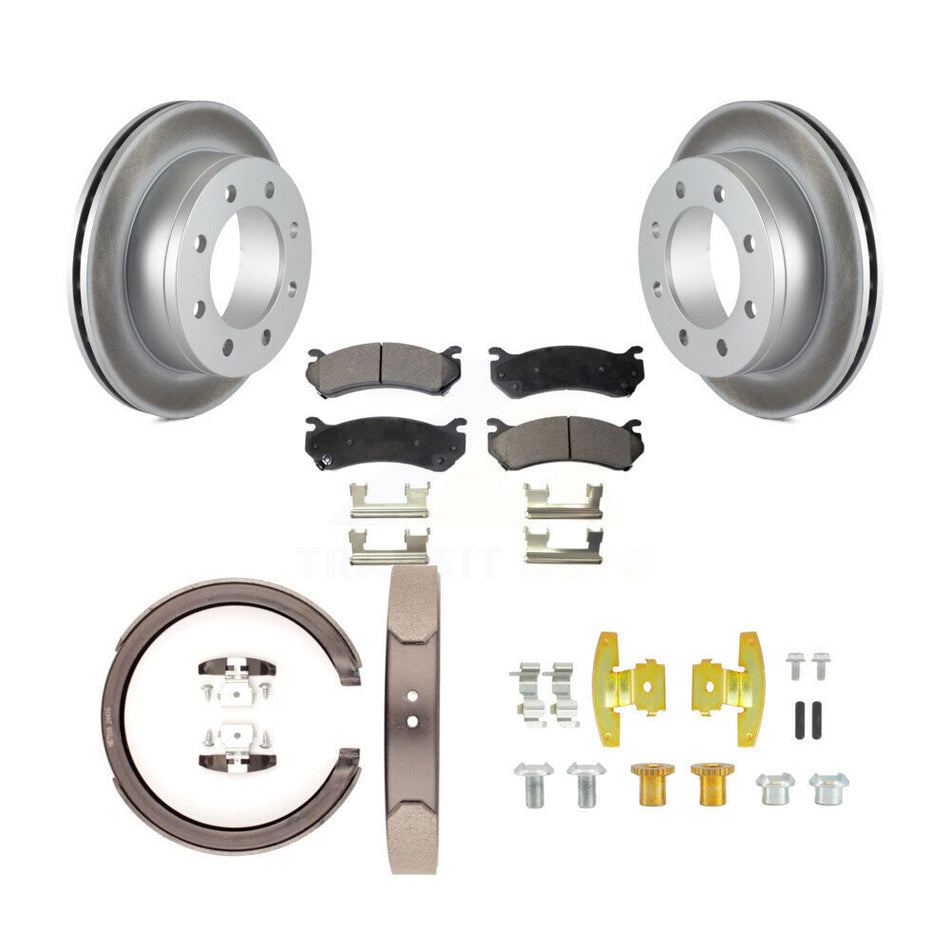 Rear Disc Coated Rotors Semi-Metallic Pads Parking Brake Shoes And Hardware Kit For KGF-104237
