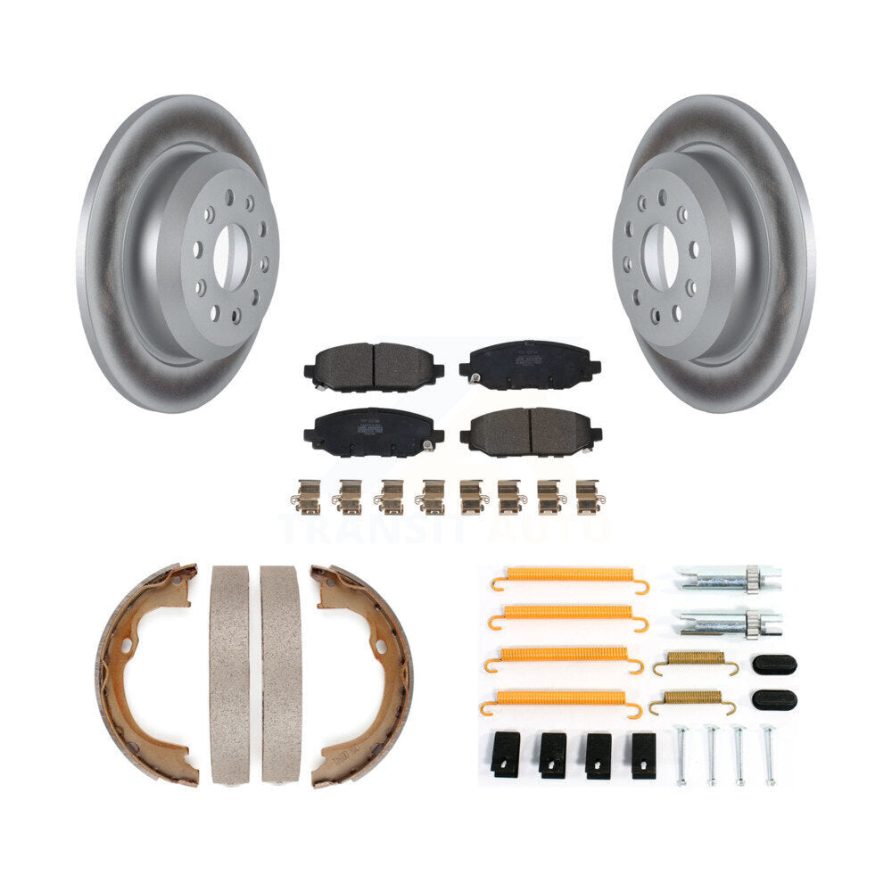 Rear Disc Coated Rotors Semi-Metallic Pads Parking Shoes & Hardware Kit For Jeep Wrangler KGF-104238