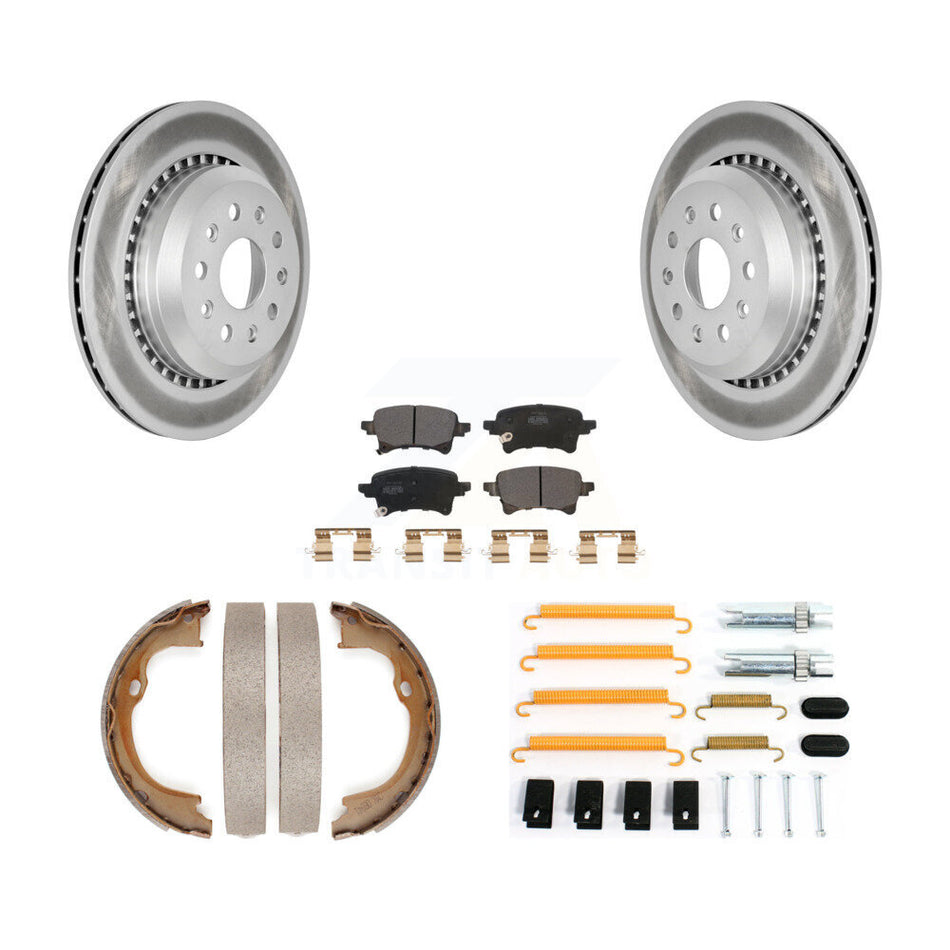 Rear Disc Coated Rotors Semi-Metallic Pads Parking Shoes & Hardware Kit For Jeep Wrangler KGF-104240