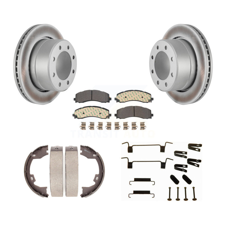 Rear Disc Coated Rotors Semi-Metallic Pads Parking Shoes Hardware Kit For 19-23 Ram 2500 KGF-104244