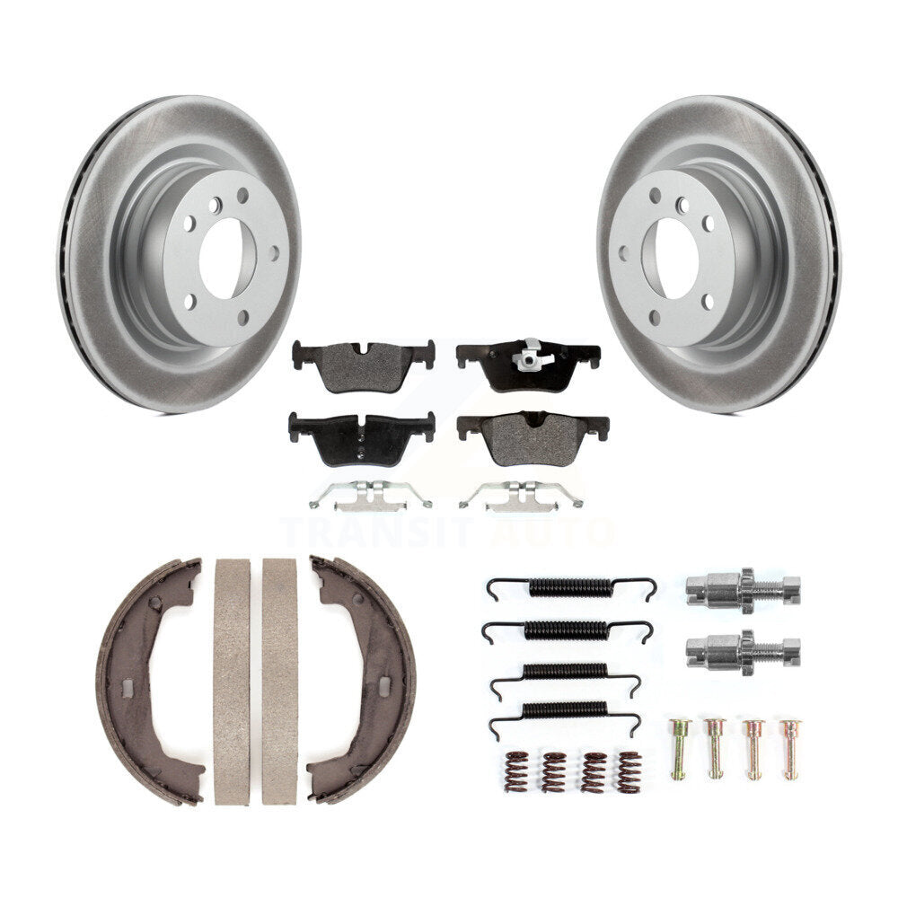 Rear Disc Coated Rotors Semi-Metallic Pads Parking Brake Shoes Hardware Kit For BMW 328i KGF-104265