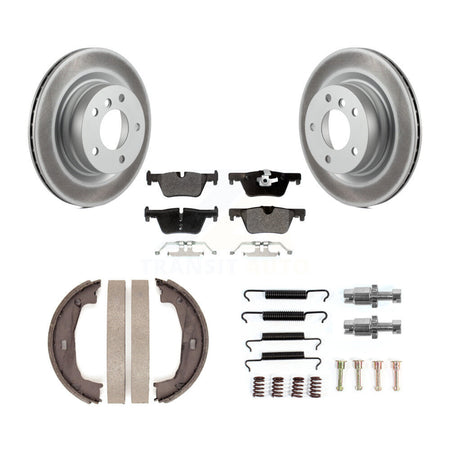 Rear Disc Coated Rotors Semi-Metallic Pads Parking Brake Shoes Hardware Kit For BMW 328i KGF-104265