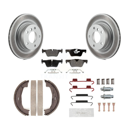 Rear Disc Coated Rotors Semi-Metallic Pads Parking Brake Shoes Hardware Kit For BMW 328i KGF-104266