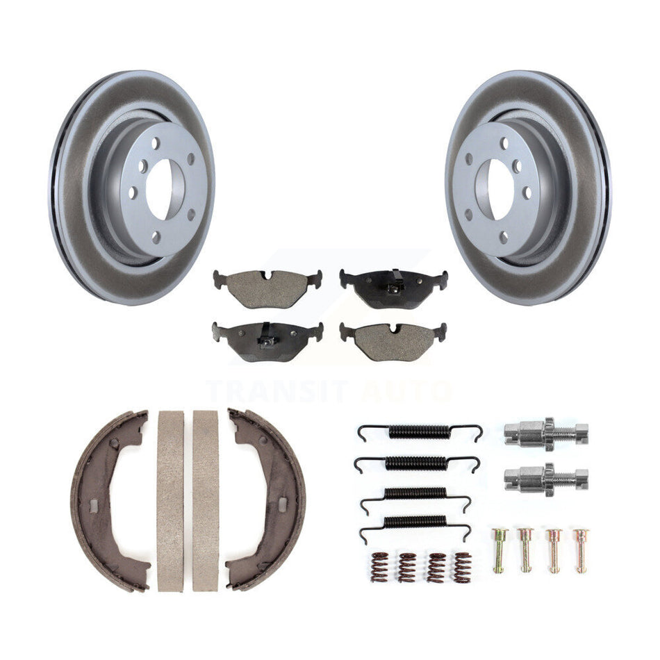 Rear Disc Coated Rotors Semi-Metallic Pads Parking Shoes Hardware Kit For BMW 325i 325Ci KGF-104267