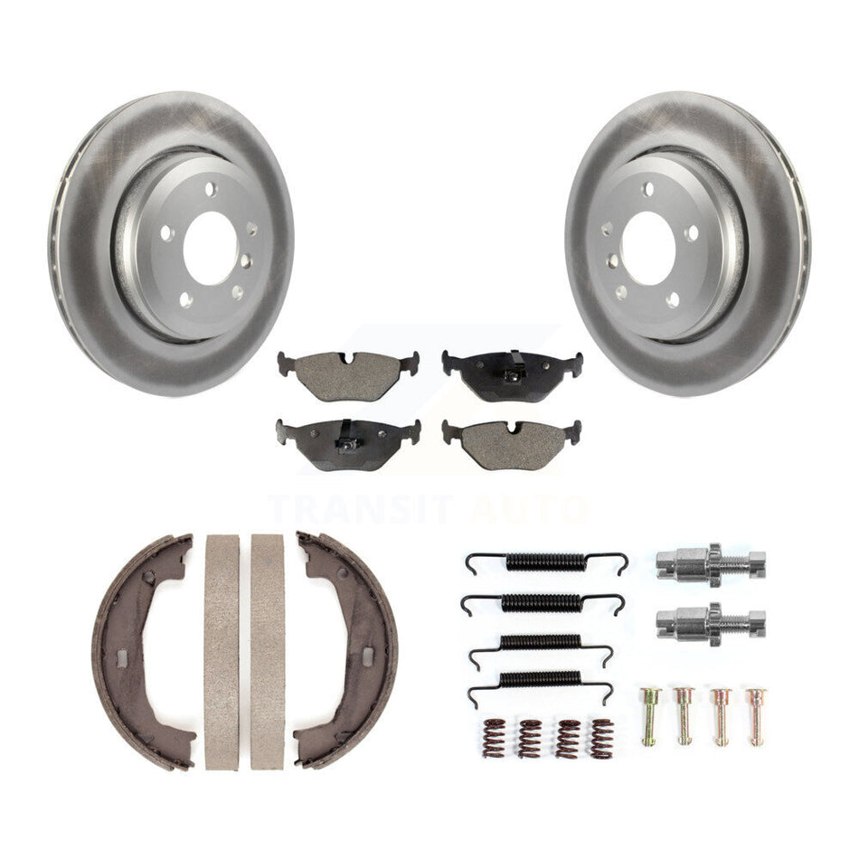 Rear Disc Coated Rotors Semi-Metallic Pads Parking Brake Shoes Hardware Kit For BMW 320i KGF-104268
