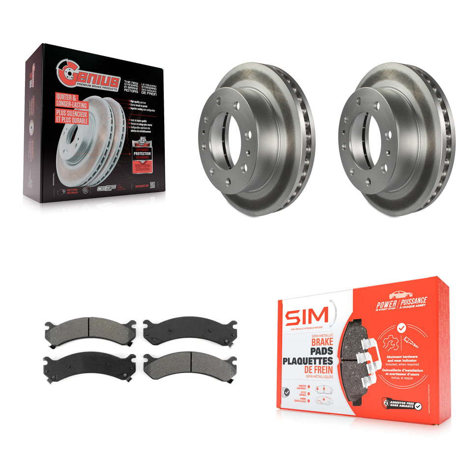 Front Coated Disc Brake Rotor & Semi-Metallic Pad Kit For Chevrolet Silverado 2500 HD GMC Express 3500 Sierra Cadillac DeVille Savana Hummer H2 Classic 1500 Suburban Yukon XL KGS-100014