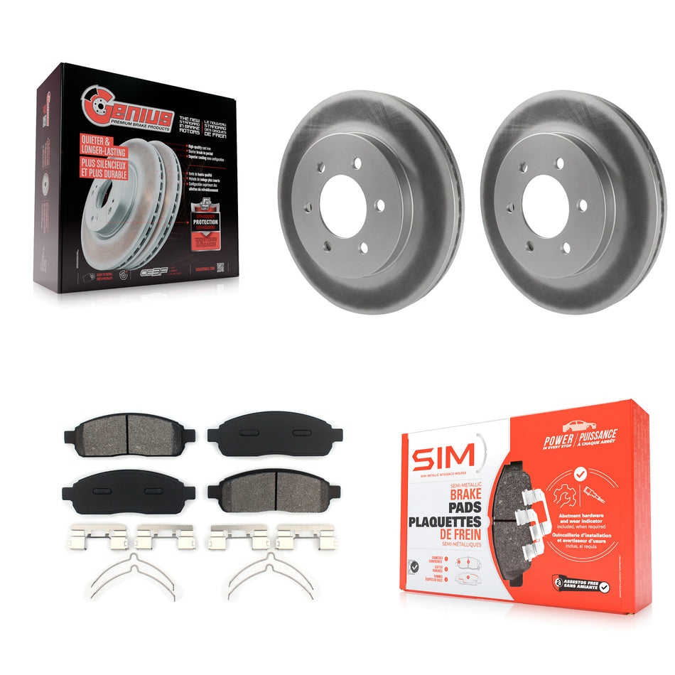 Front Coated Disc Brake Rotors And Semi-Metallic Pads Kit For Ford F-150 Lincoln Mark LT With 6 Lug Wheels 4WD KGS-100087