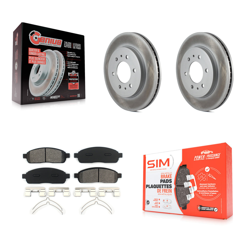 Front Coated Disc Brake Rotors And Semi-Metallic Pads Kit For 2009 Ford F-150 With 6 Lug Wheels KGS-100111