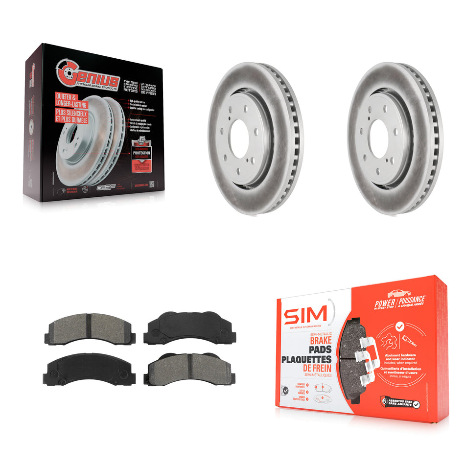 Front Coated Disc Brake Rotors And Semi-Metallic Pads Kit For 2010-2014 Ford F-150 With 7 Lug Wheels KGS-100117