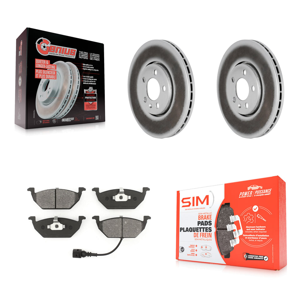 Front Coated Disc Brake Rotors And Semi-Metallic Pads Kit For 2000-2001 Volkswagen Golf 2.0L With 288mm Diameter Rotor KGS-100223