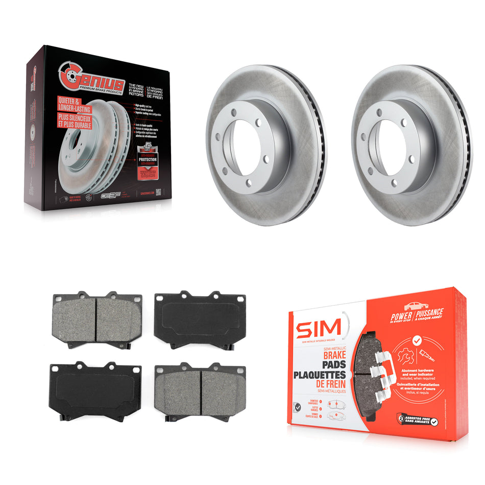 Front Coated Disc Brake Rotors And Semi-Metallic Pads Kit For Toyota Tundra Sequoia 4.7" Plate Length KGS-100232