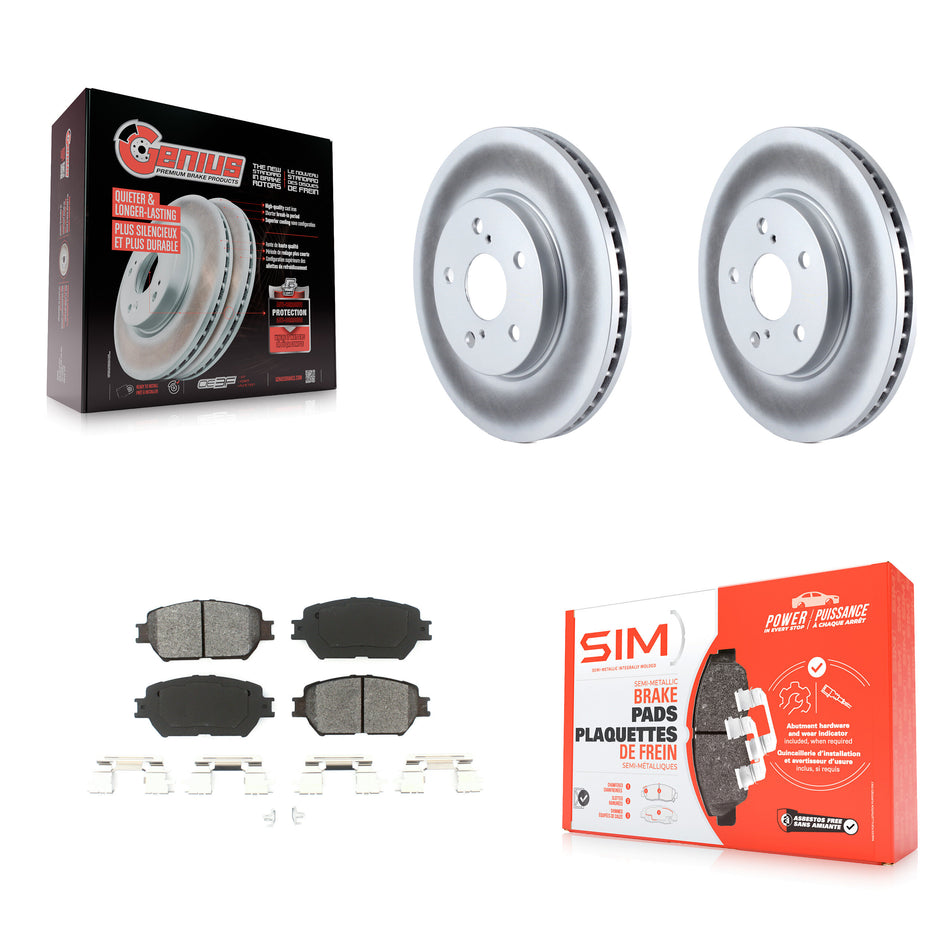 Front Coated Disc Brake Rotors And Semi-Metallic Pads Kit For 2002-2004 Toyota Camry Straight Hat Design With 296mm Diameter Rotor KGS-100261