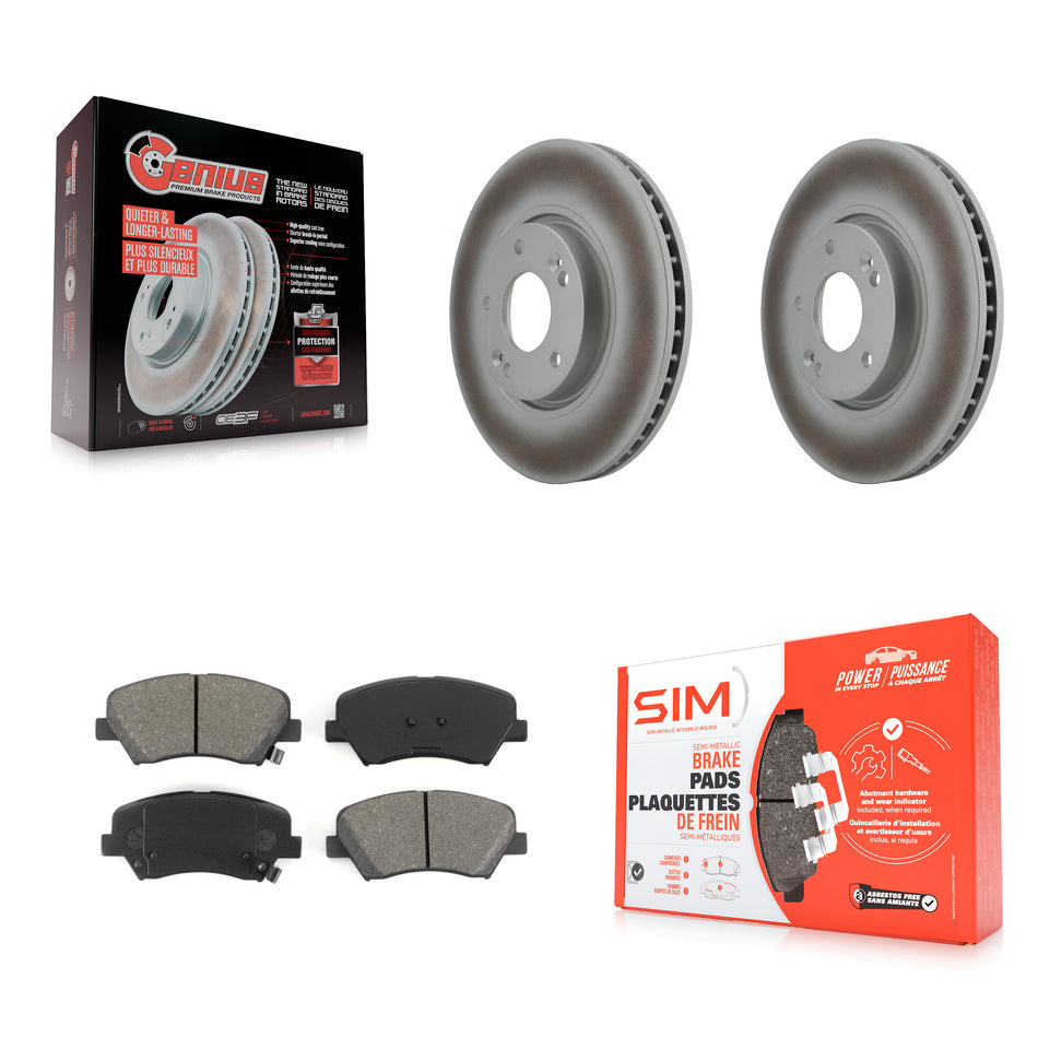 Front Coated Disc Brake Rotors And Semi-Metallic Pads Kit For 2015 Hyundai Veloster Tech RE FLEX SE KGS-100350