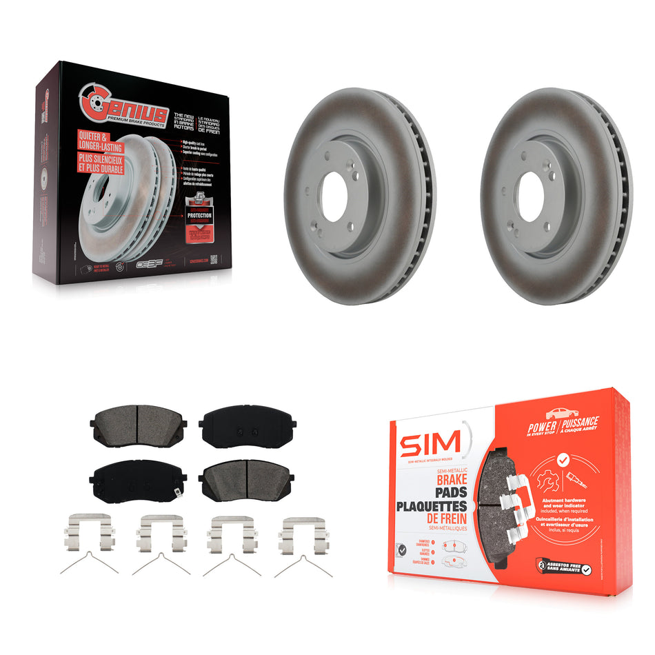Front Coated Disc Brake Rotors And Semi-Metallic Pads Kit For 2016 Hyundai Sonata FULL HYBRID EV-GAS (FHEV) engine KGS-100351