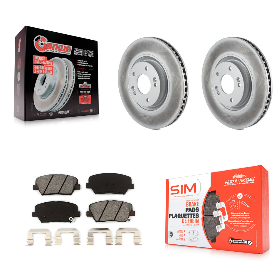 Front Coated Disc Brake Rotors And Semi-Metallic Pads Kit For 2012-2017 Hyundai Azera KGS-100455