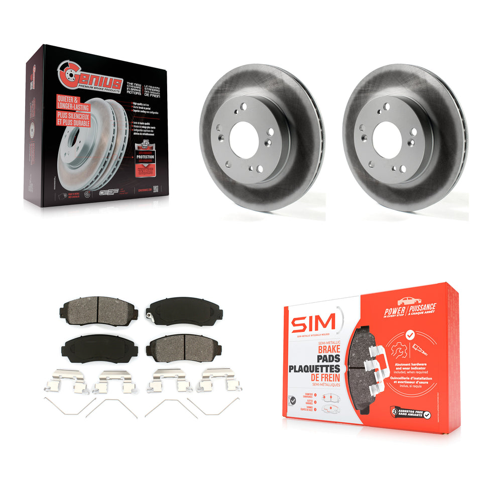 Front Coated Disc Brake Rotors And Semi-Metallic Pads Kit For 2015 Honda Civic LX SE with Manual transmission KGS-100463