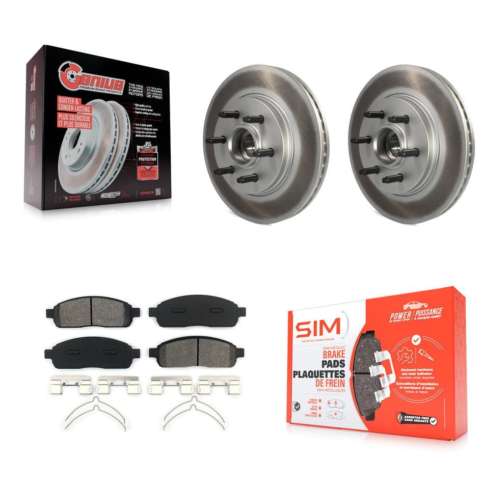 Front Coated Disc Brake Rotors Hub Assembly And Semi-Metallic Pads Kit For Ford F-150 Lincoln Mark LT With 6 Lug Wheels RWD KGS-100527