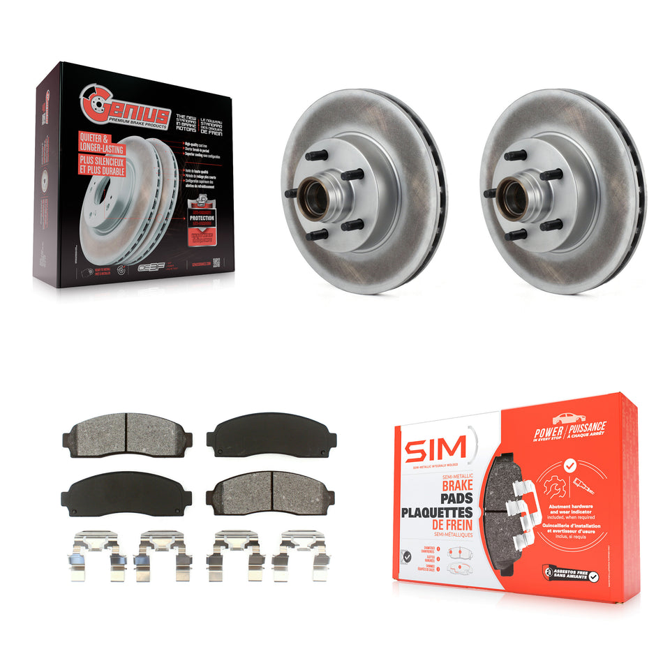 Front Coated Disc Brake Rotors Hub Assembly And Semi-Metallic Pads Kit For 2010-2011 Ford Ranger RWD KGS-100533
