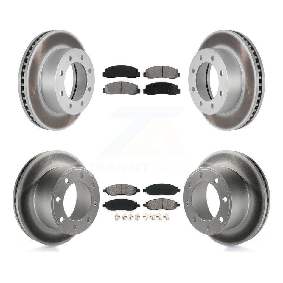 Front Rear Coated Disc Brake Rotors And Semi-Metallic Pads Kit For Ford F-250 Super Duty F-350 KGS-100622