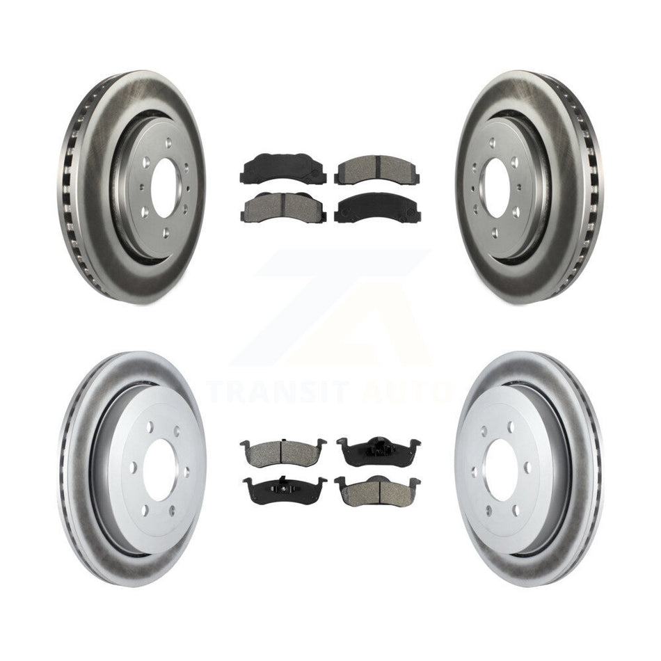 Front Rear Coated Disc Brake Rotors And Semi-Metallic Pads Kit For 2010-2017 Ford Expedition Lincoln Navigator KGS-100640