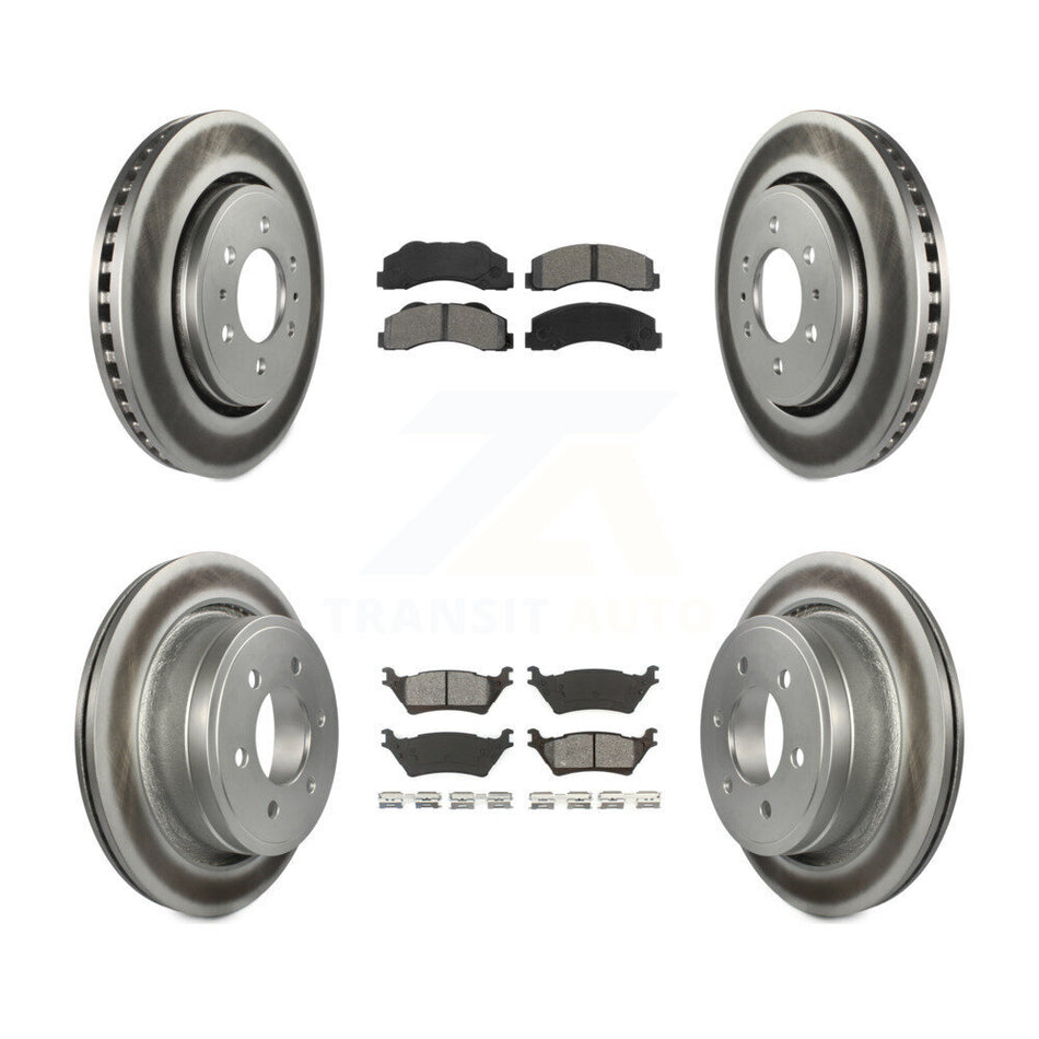 Front Rear Coated Disc Brake Rotors And Semi-Metallic Pads Kit For Ford F-150 KGS-100641