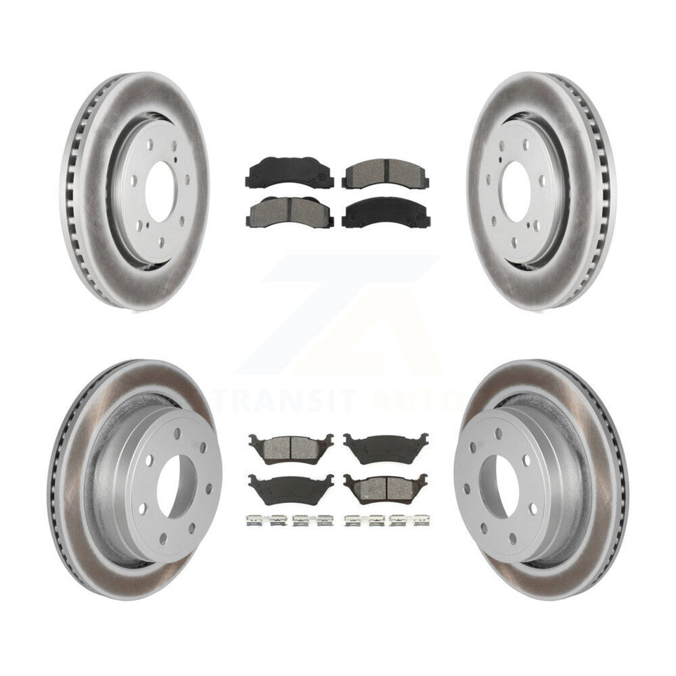 Front Rear Coated Disc Brake Rotors And Semi-Metallic Pads Kit For 2012-2014 Ford F-150 With 7 Lug Wheels KGS-100654