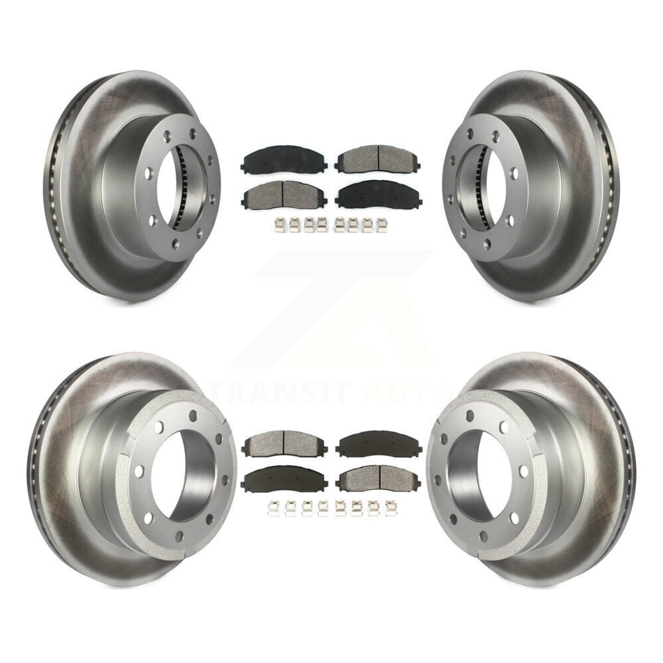 Front Rear Coated Disc Brake Rotors And Semi-Metallic Pads Kit For Ford F-250 Super Duty F-350 4WD KGS-100664