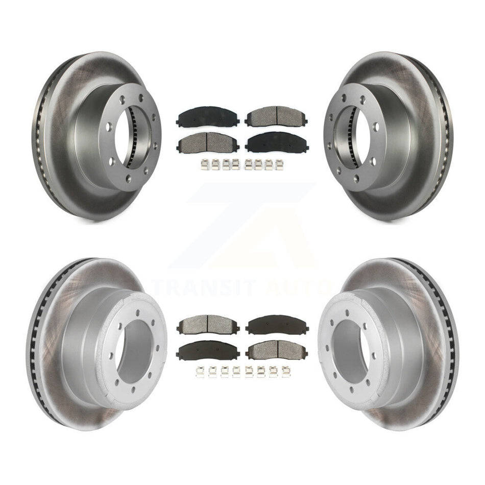 Front Rear Coated Disc Brake Rotors And Semi-Metallic Pads Kit For Ford F-250 Super Duty F-350 F-450 KGS-100665